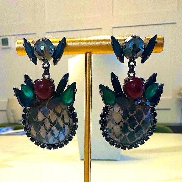 VICKY SARGE Maroon, Green, and Grey Gem and Snakeskin Earrings - Picture 7 of 11